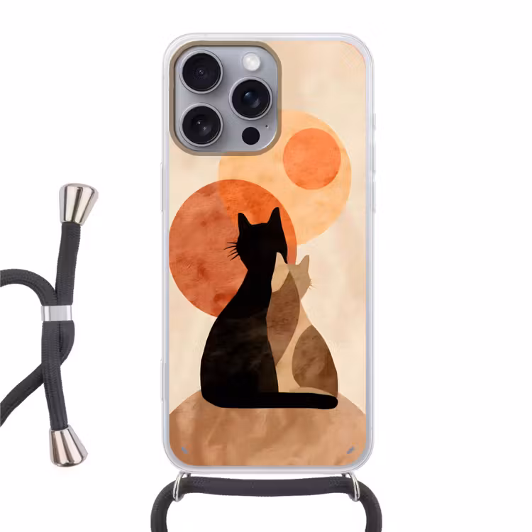 Telefoonhoesje met koord - Katten - Zwart - Abstract - Cirkels — 1