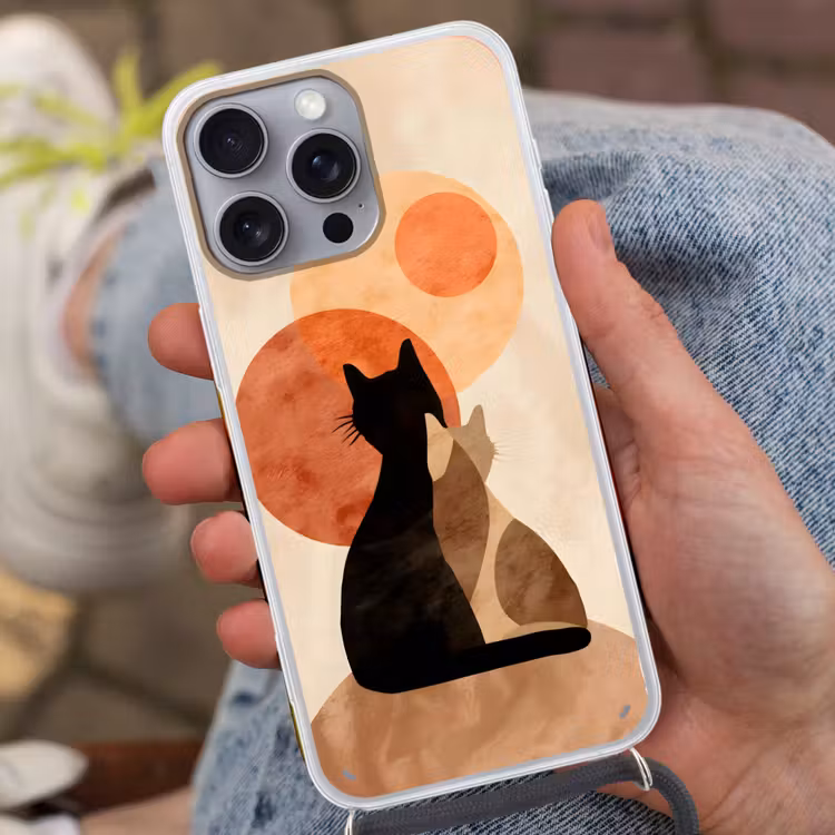 Telefoonhoesje met koord - Katten - Zwart - Abstract - Cirkels — 2