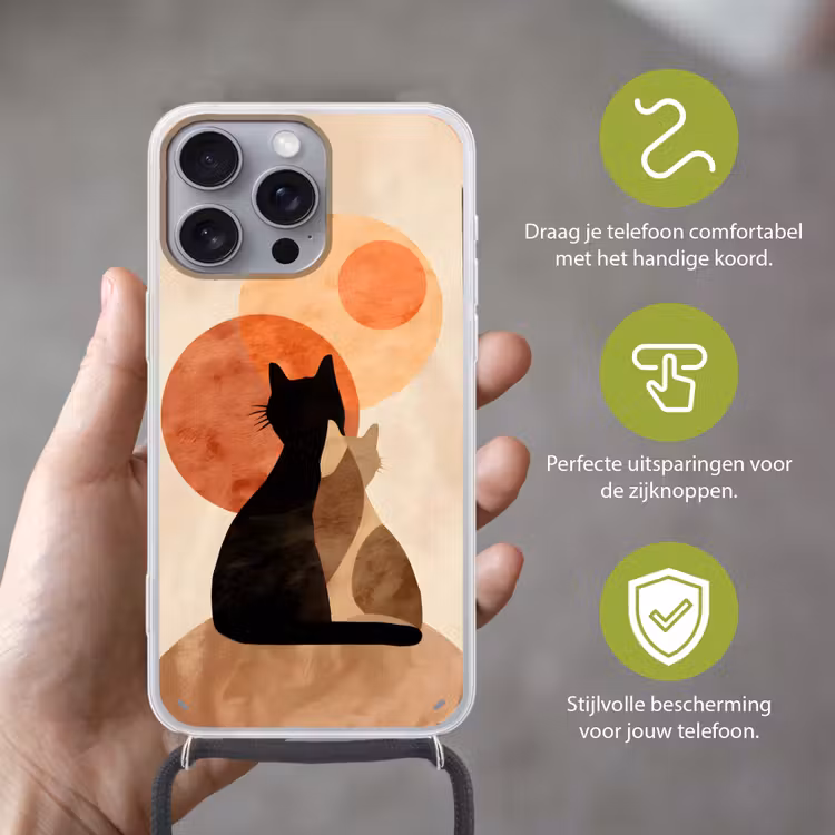 Telefoonhoesje met koord - Katten - Zwart - Abstract - Cirkels — 4