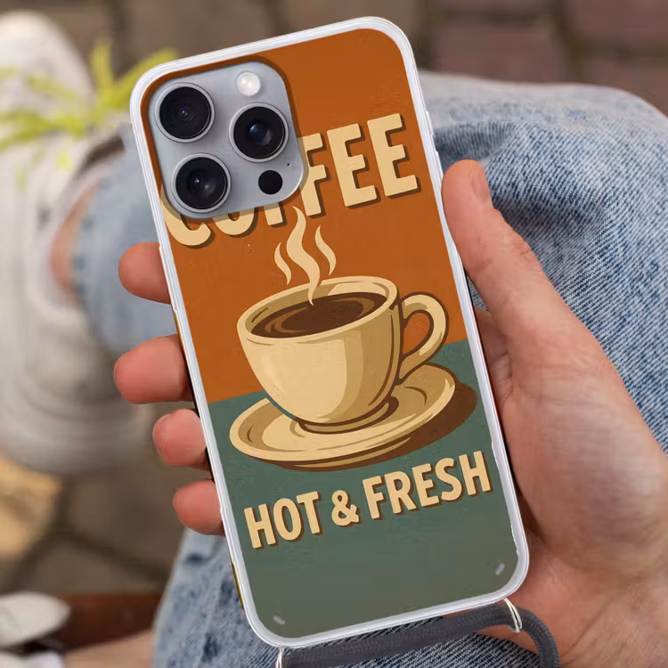 Telefoonhoesje met koord - Koffie - Kop - Vintage - Quote — 2