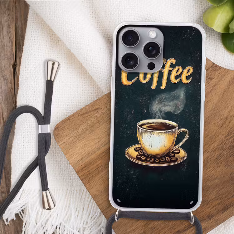 Telefoonhoesje met koord - Koffie - Schotel - Koffiebonen - Retro — 3