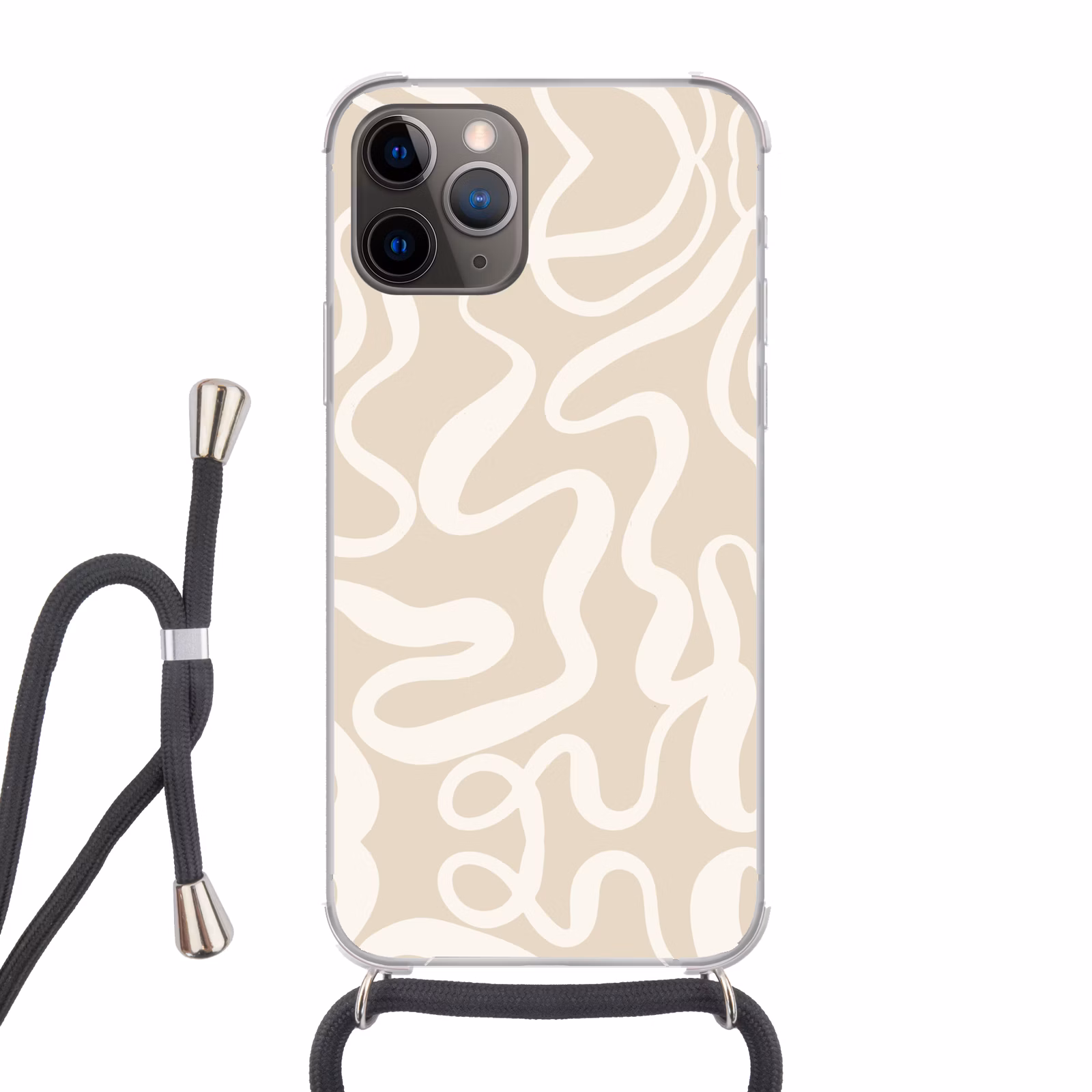 Telefoonhoesje met koord - Lijnen - Abstract - Beige - Wit - Minimalistisch — 1