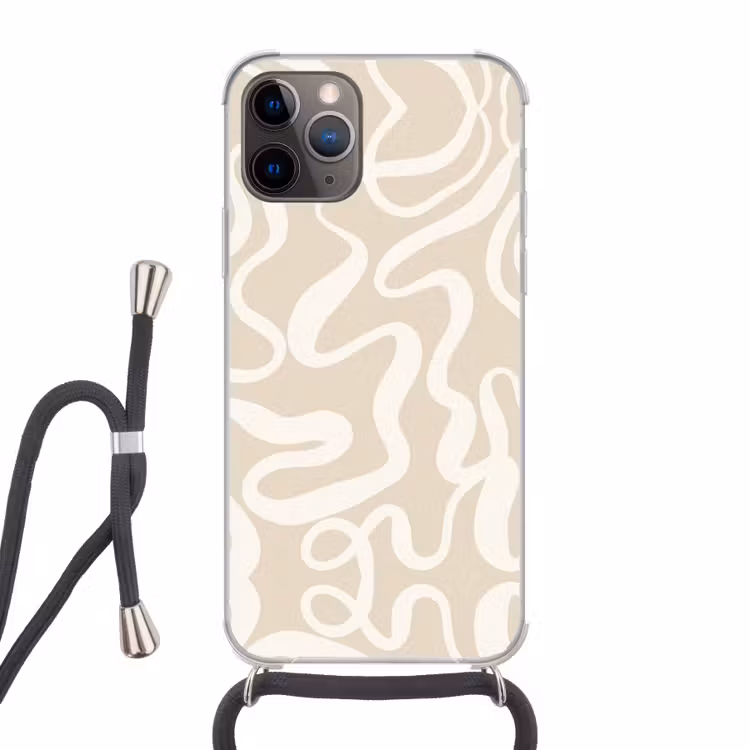Telefoonhoesje met koord - Lijnen - Abstract - Beige - Wit - Minimalistisch — 1