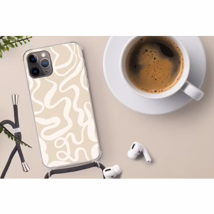 Telefoonhoesje met koord - Lijnen - Abstract - Beige - Wit - Minimalistisch — 4