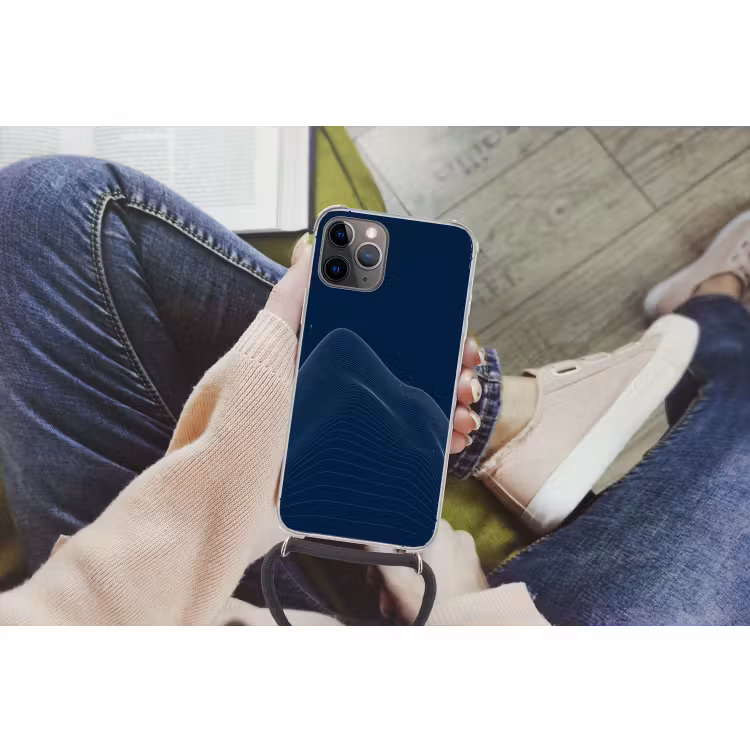 Telefoonhoesje met koord - Lijnen - Abstract - Blauw - Wit — 2