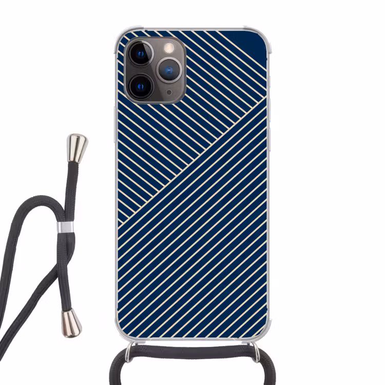 Telefoonhoesje met koord - Lijnen - Abstract - Blauw - Wit - Minimalistisch — 1