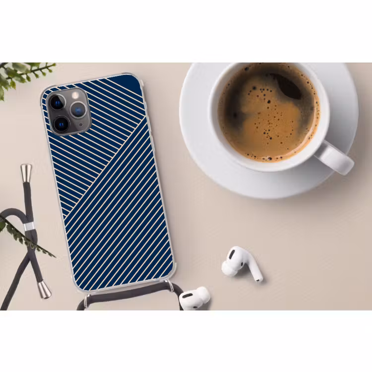 Telefoonhoesje met koord - Lijnen - Abstract - Blauw - Wit - Minimalistisch — 4