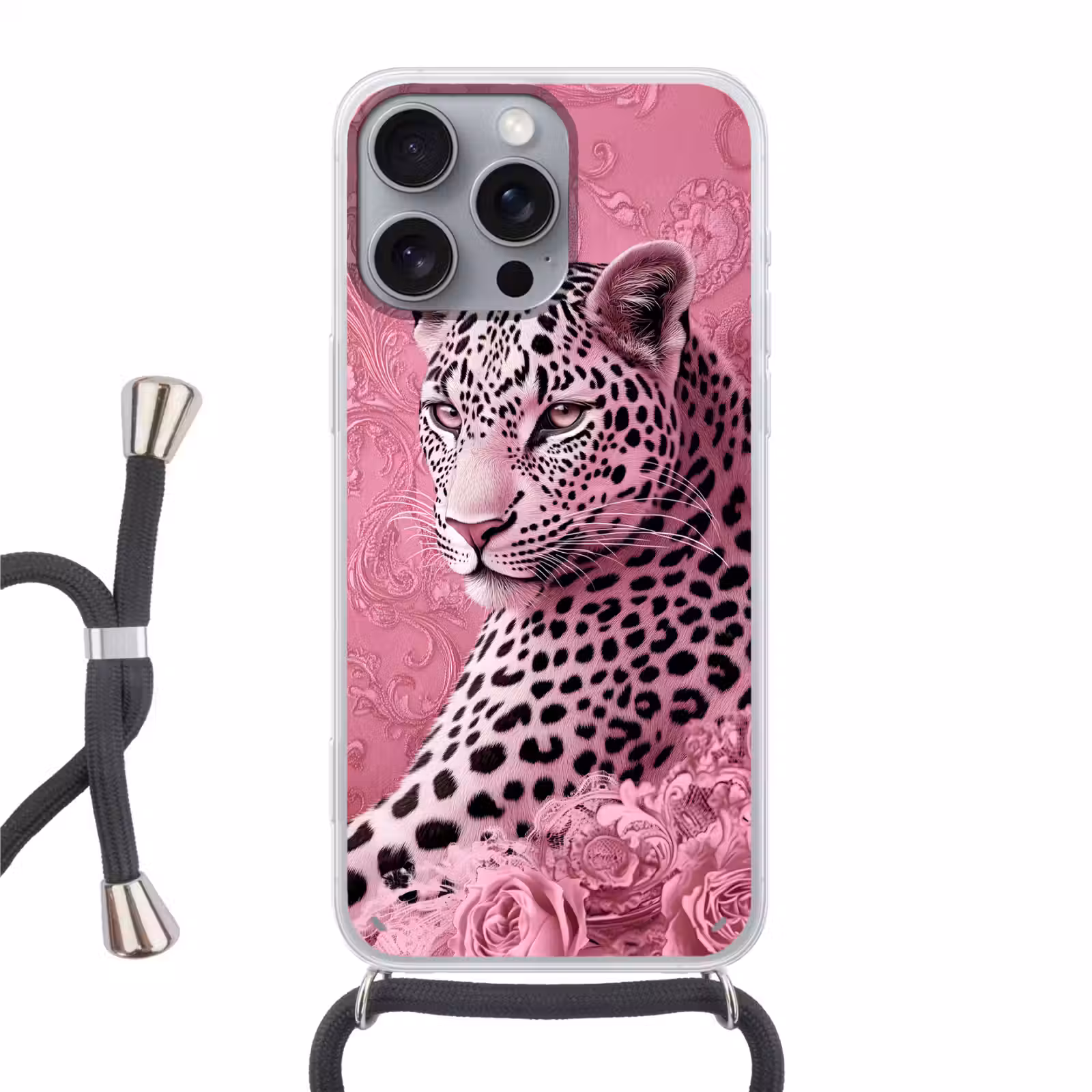 Telefoonhoesje met koord - Panter - Luxe - Roze — 1