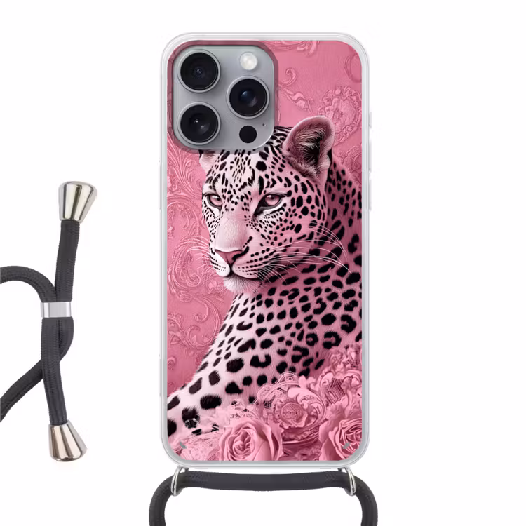 Telefoonhoesje met koord - Panter - Luxe - Roze — 1