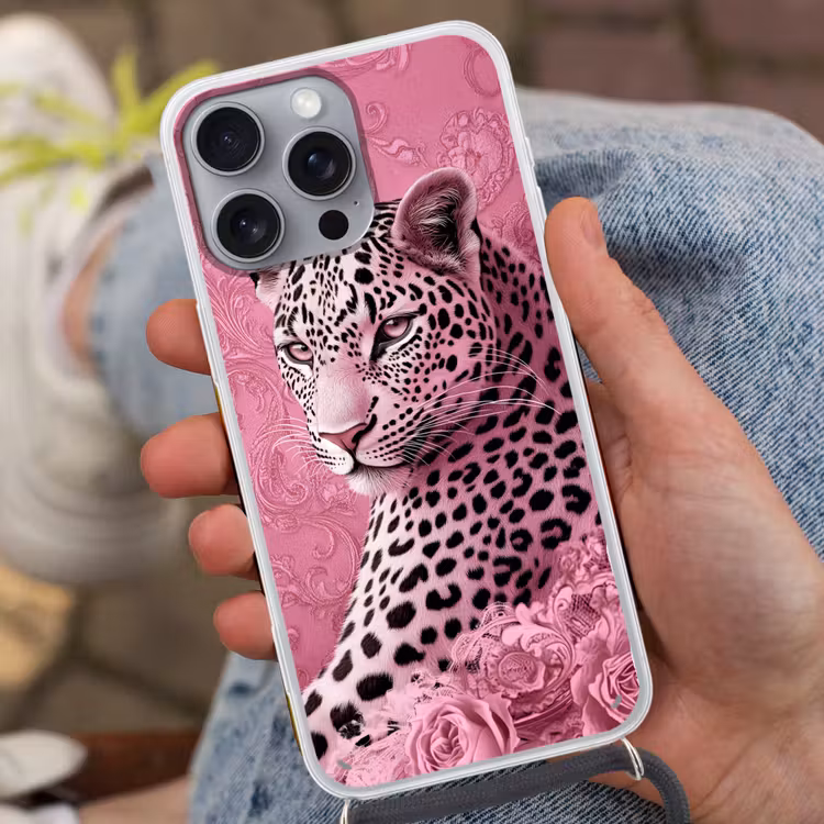 Telefoonhoesje met koord - Panter - Luxe - Roze — 2