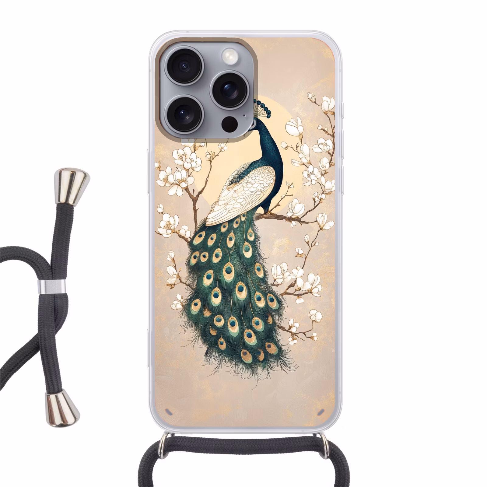 Telefoonhoesje met koord - Pauw - Tak - Bloemen — 1