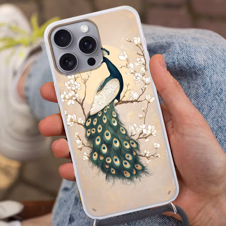 Telefoonhoesje met koord - Pauw - Tak - Bloemen — 2