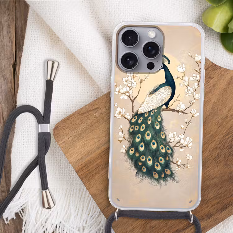 Telefoonhoesje met koord - Pauw - Tak - Bloemen — 3