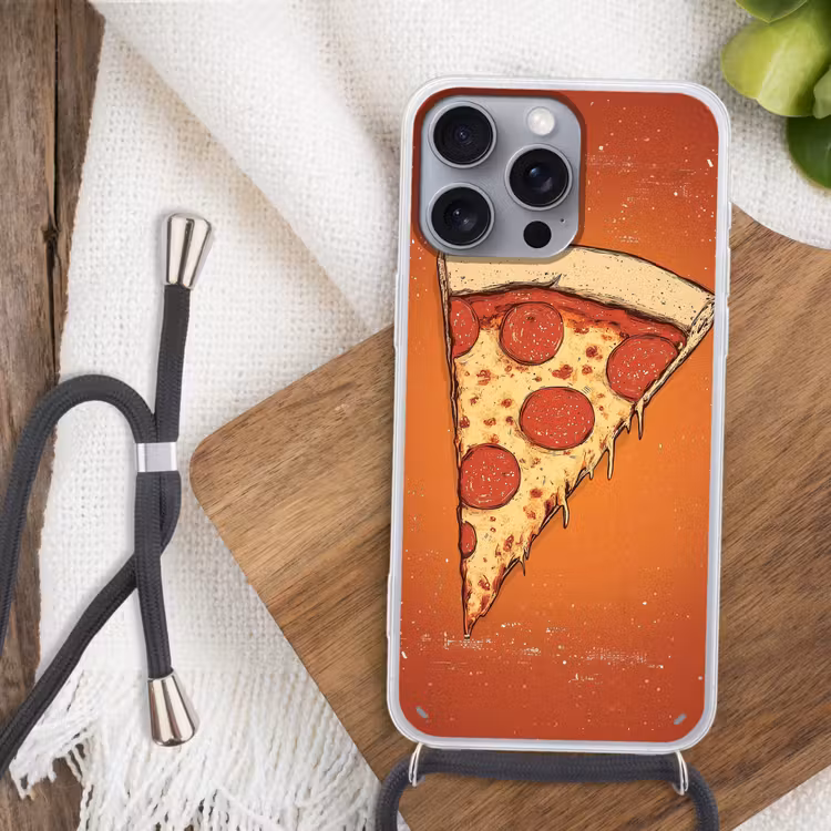 Telefoonhoesje met koord - Pizza - Kaas - Rood - Pepperoni — 3