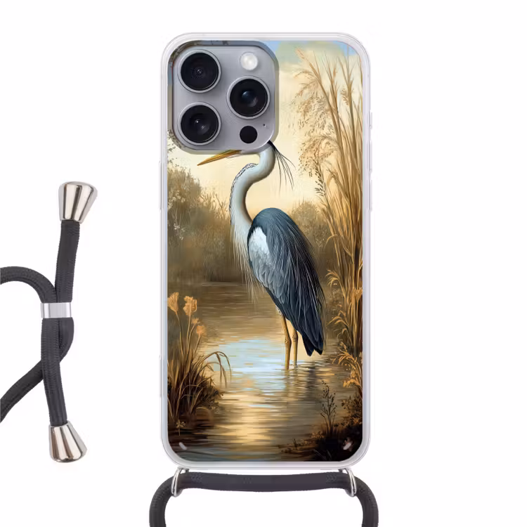 Telefoonhoesje met koord - Reiger - Water - Planten — 1