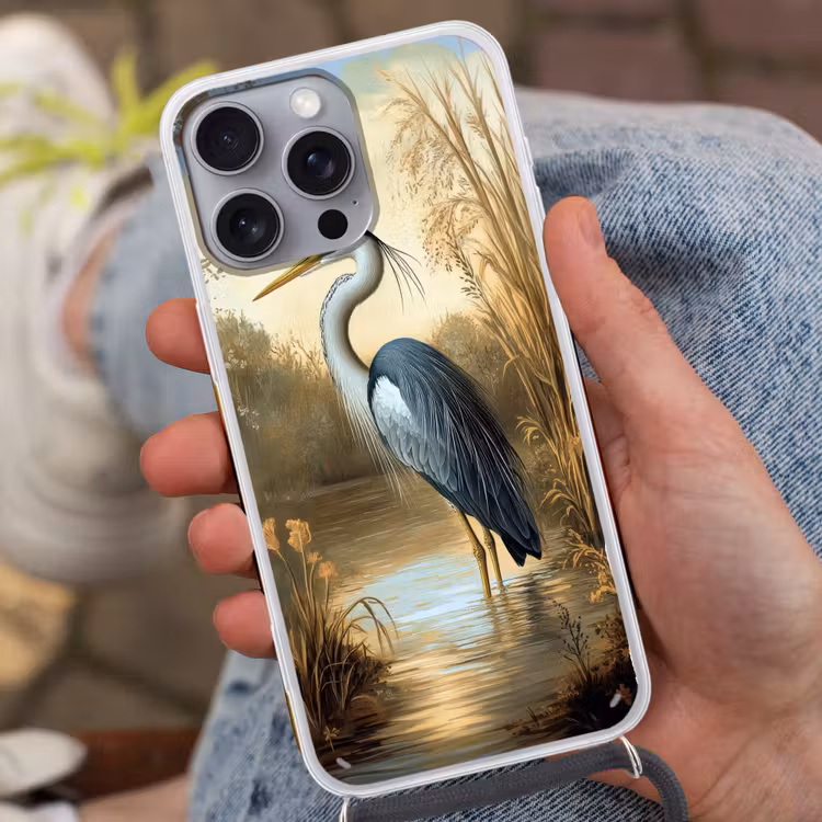 Telefoonhoesje met koord - Reiger - Water - Planten — 2