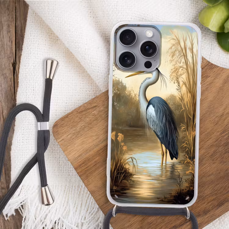Telefoonhoesje met koord - Reiger - Water - Planten — 3