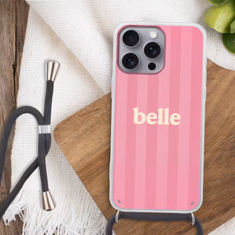 Telefoonhoesje met koord - Roze - Gestreept - Belle — 3