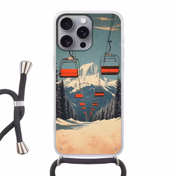 Telefoonhoesje met koord - Sneeuw - Skilift - Rood - Bomen — 1