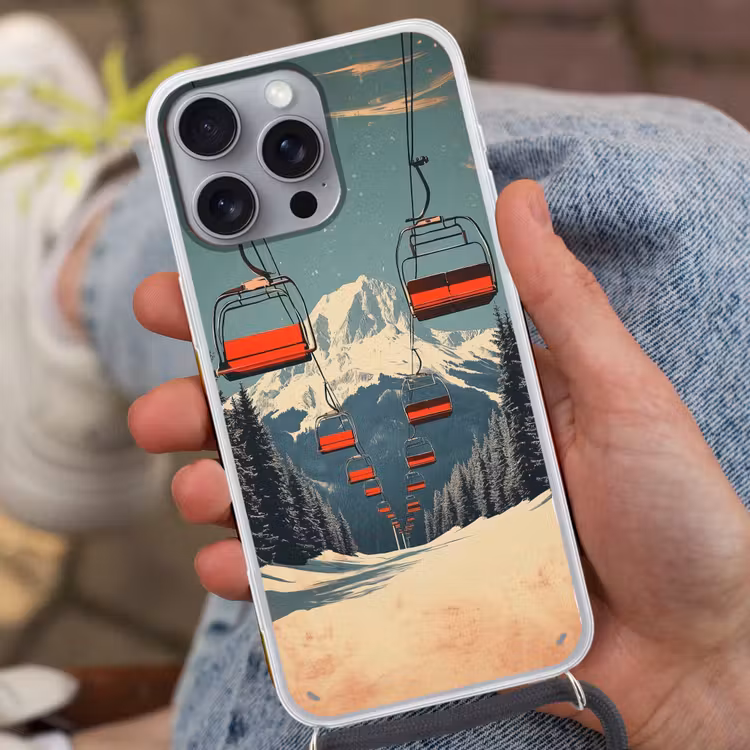 Telefoonhoesje met koord - Sneeuw - Skilift - Rood - Bomen — 2