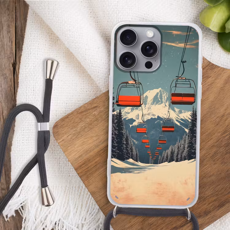 Telefoonhoesje met koord - Sneeuw - Skilift - Rood - Bomen — 3