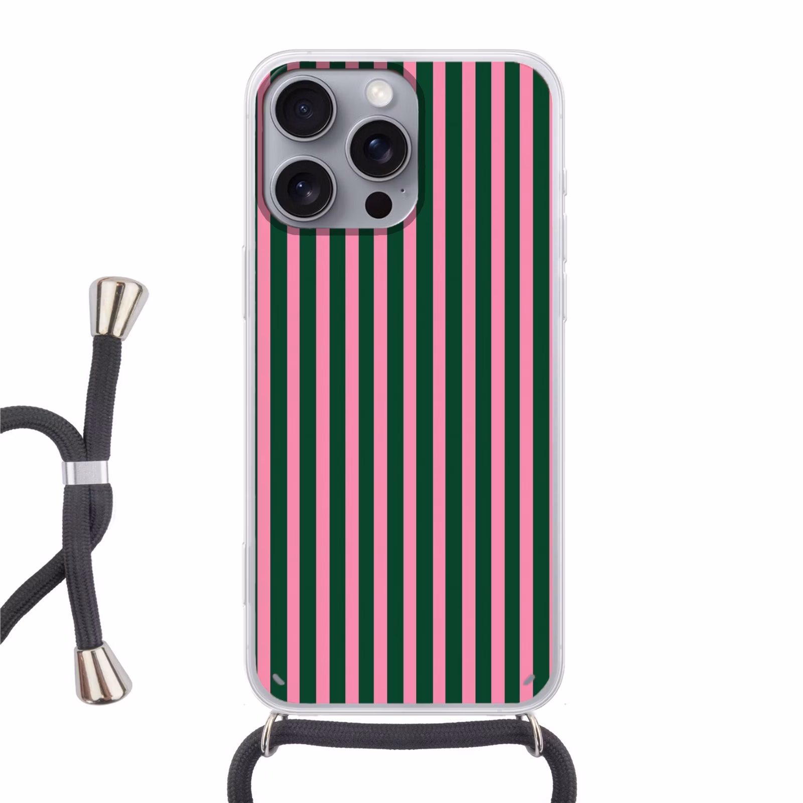 Telefoonhoesje met koord - Verticale strepen - Groen - Roze — 1