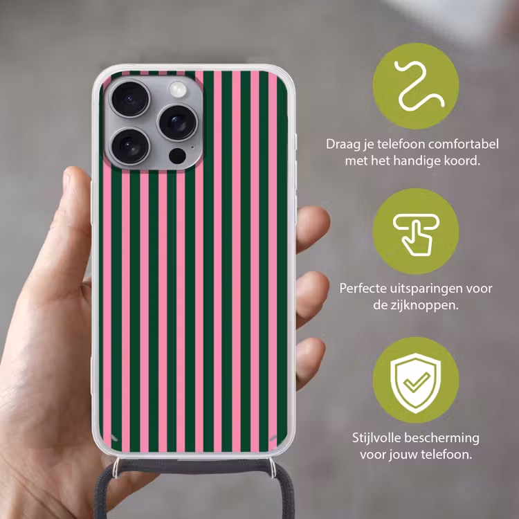 Telefoonhoesje met koord - Verticale strepen - Groen - Roze — 4
