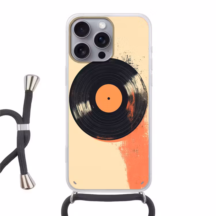 Telefoonhoesje met koord - Vinylplaat - Zwart - Verfspatten - Retro — 1