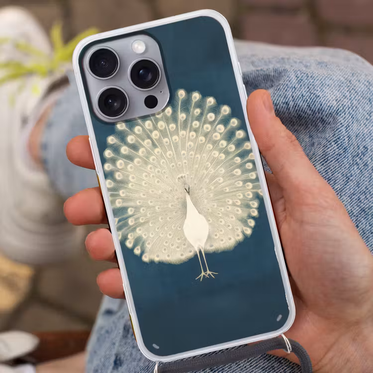Telefoonhoesje met koord - Vogel - Blauw - Vintage — 2