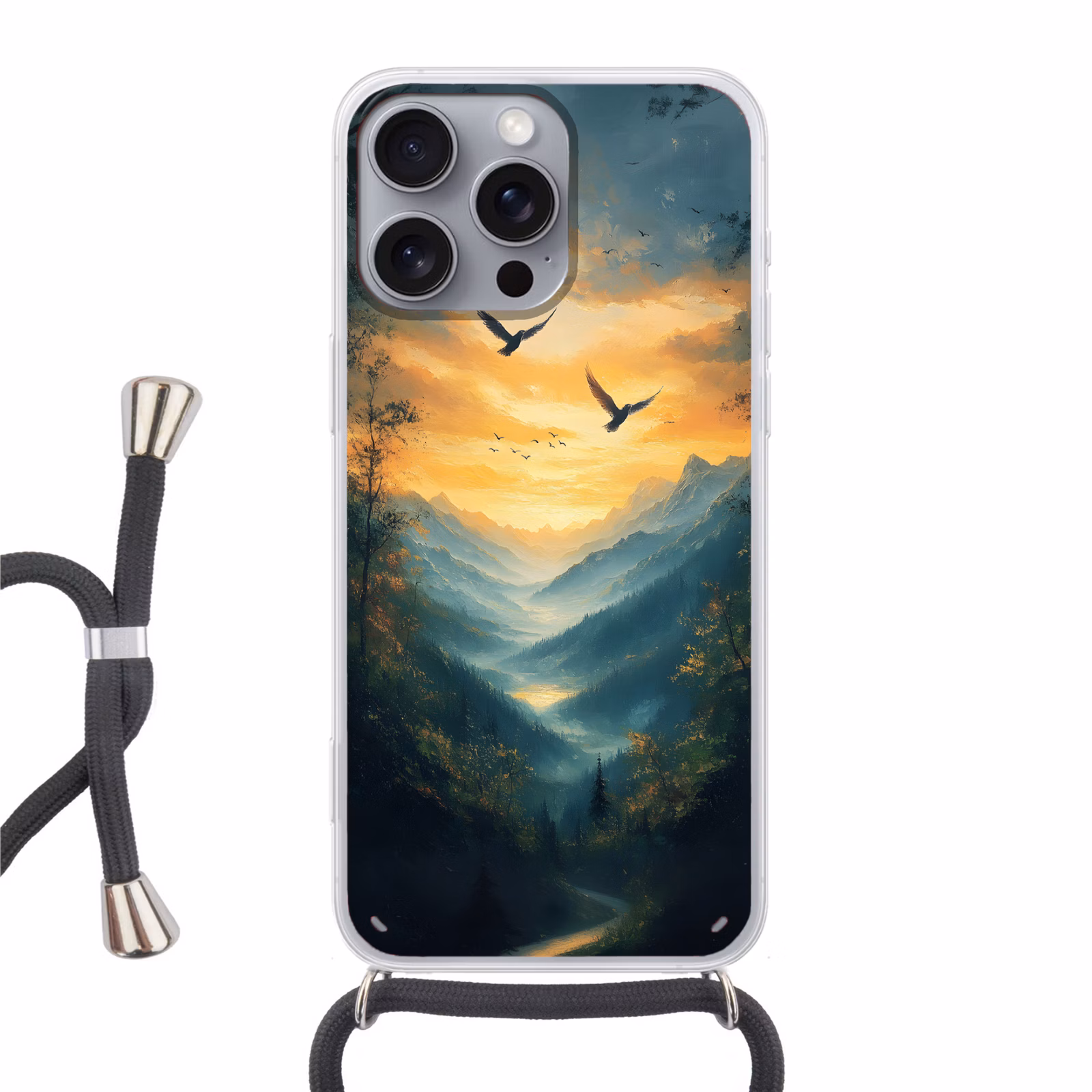 Telefoonhoesje met koord - Vogels - Zon - Bomen - Groen — 1