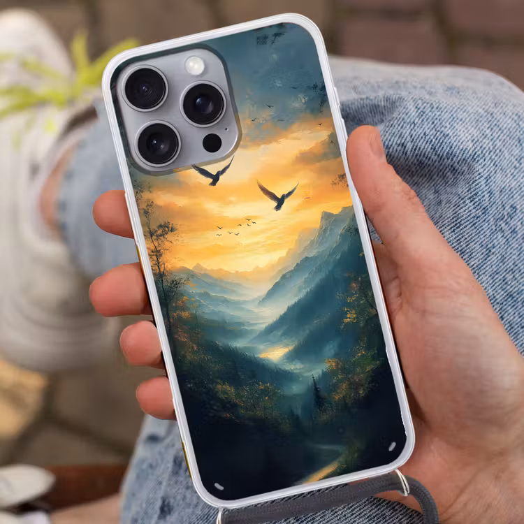 Telefoonhoesje met koord - Vogels - Zon - Bomen - Groen — 2