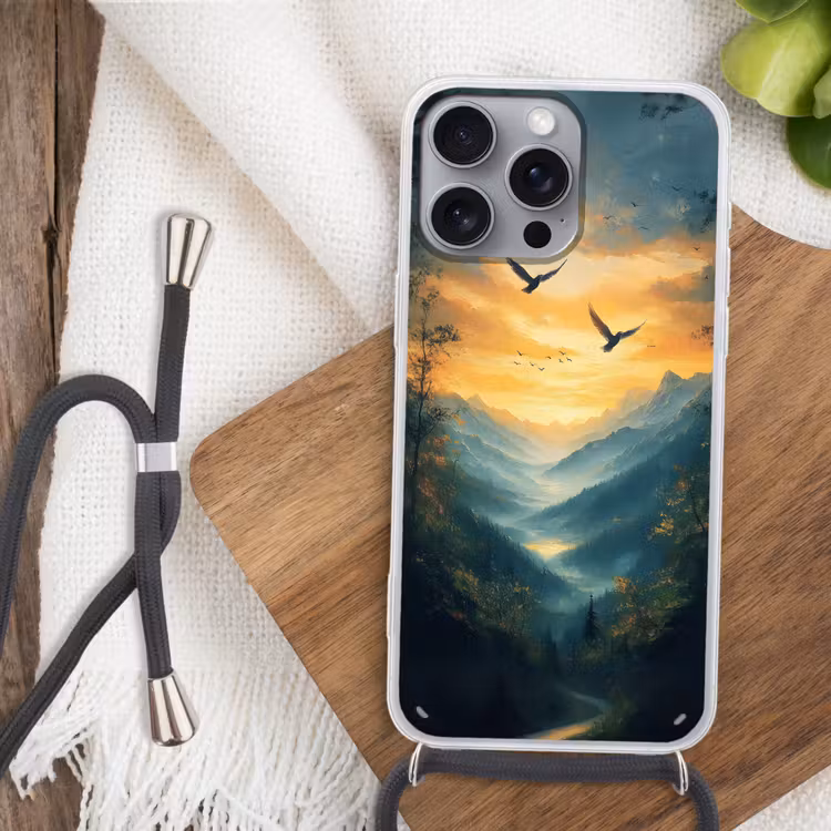 Telefoonhoesje met koord - Vogels - Zon - Bomen - Groen — 3