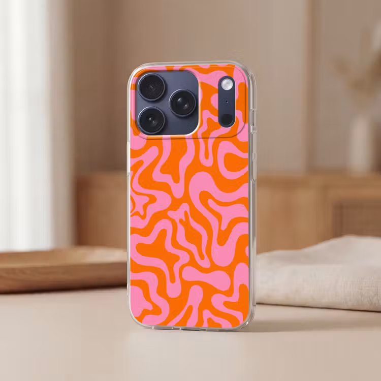 Telefoonhoesje - Patroon - Roze - Oranje - Abstract - Modern — 3