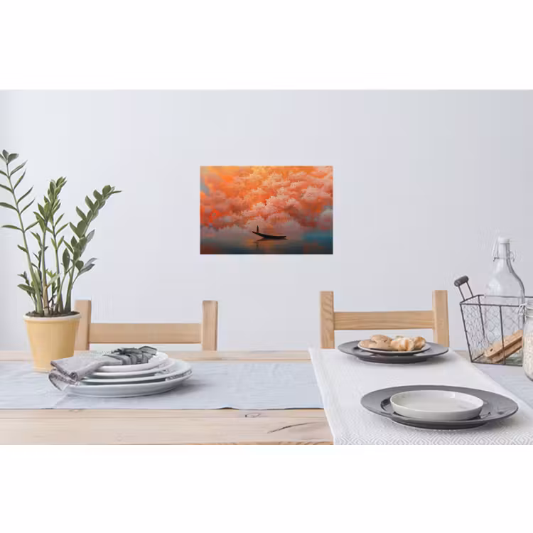 Muursticker - Zee - Boot - Wolken - Oranje — 3