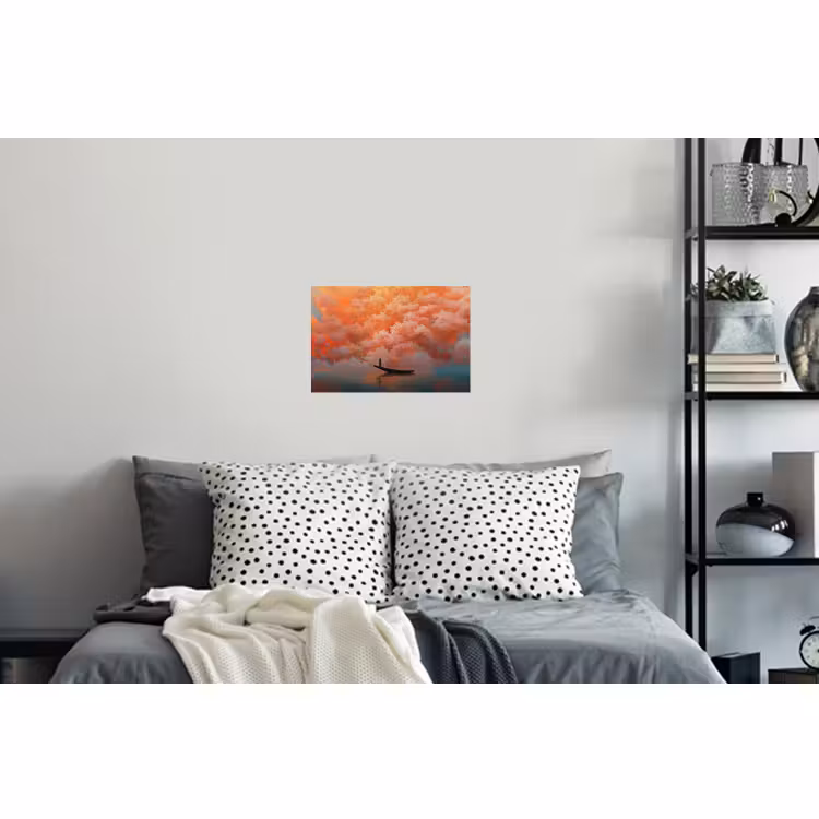 Muursticker - Zee - Boot - Wolken - Oranje — 5