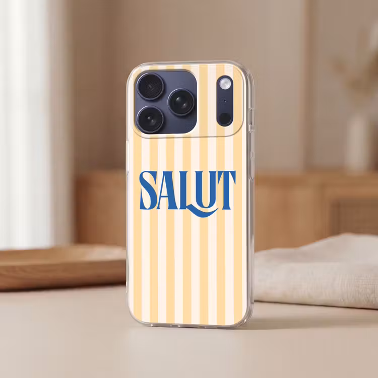 Telefoonhoesje - Salut - Quote - Strepen - Geel - Blauw - Wit — 3