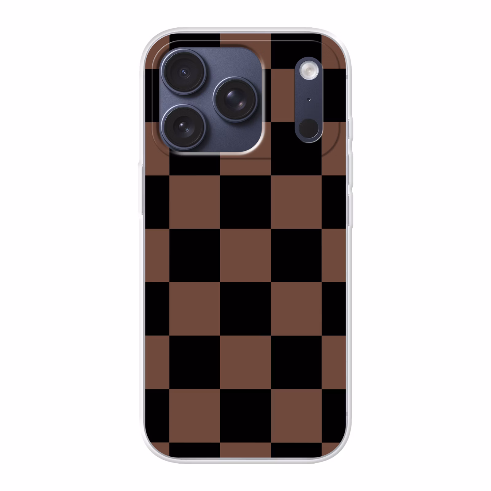 Telefoonhoesje - Schaakbord print - Bruin - Zwart - Blokjes — 1