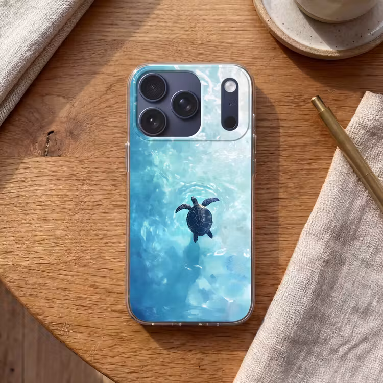 Telefoonhoesje - Schildpad - Zee - Blauw - Schittering — 2
