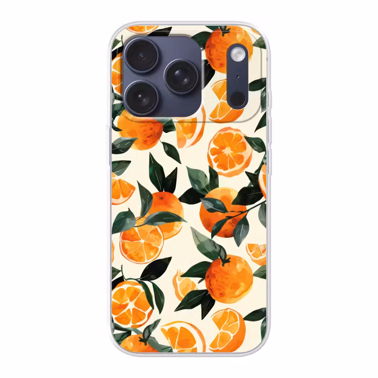 Telefoonhoesje - Sinaasappels - Vruchten - Bladeren - Oranje - Groen - Beige — 1