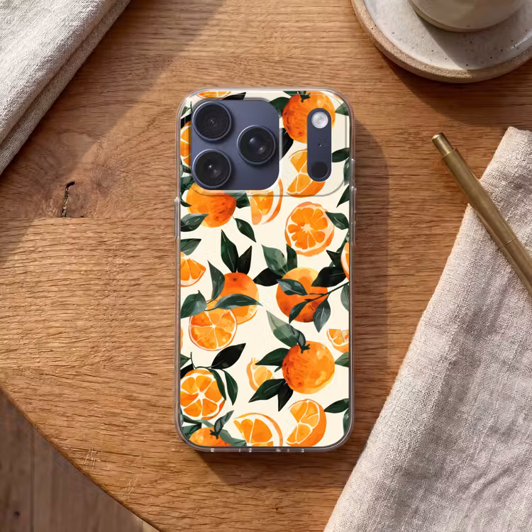 Telefoonhoesje - Sinaasappels - Vruchten - Bladeren - Oranje - Groen - Beige — 2