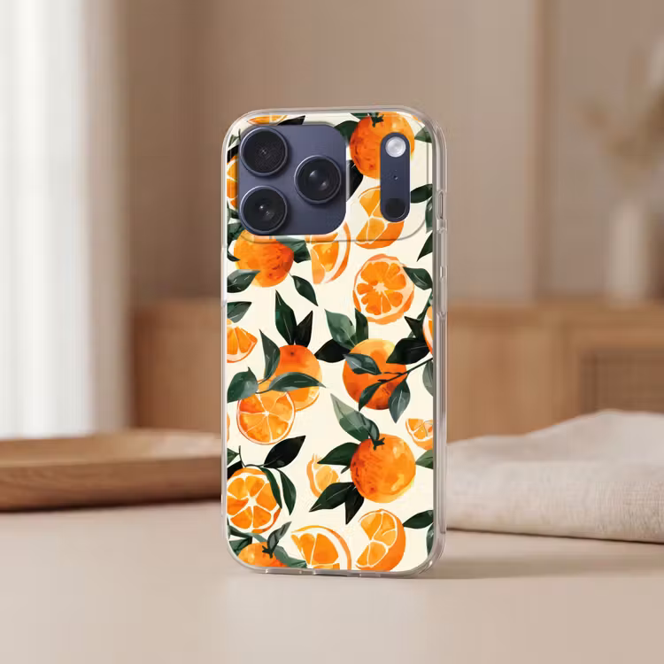 Telefoonhoesje - Sinaasappels - Vruchten - Bladeren - Oranje - Groen - Beige — 3