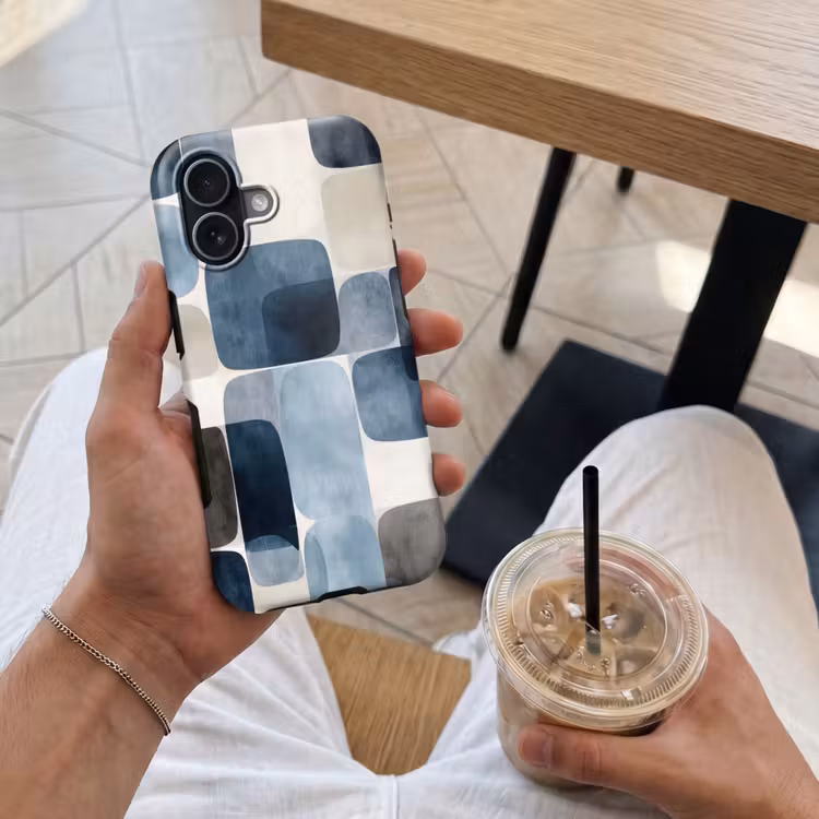 Telefoonhoesje Toughcase - Patroon - Blauw - Vierkanten — 4