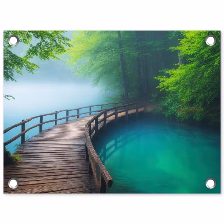 Tuinposter - Brug - Water - Rivier - Bos — 1