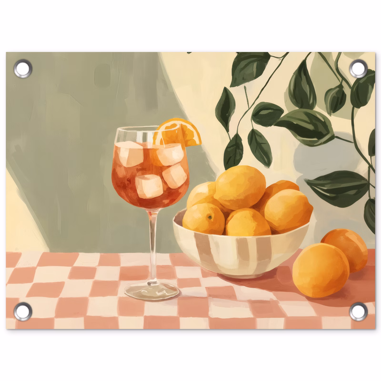 Tuinposter - Citroenen - Glas - Tafelkleed - Geblokt — 1