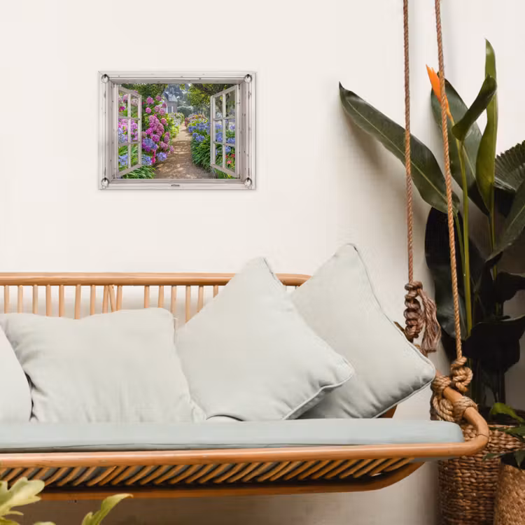 Tuinposter - Hortensia - Doorkijk - Bloemen - Zomer - Paars - Pad — 5
