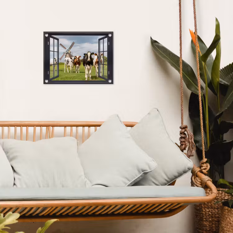 Tuinposter - Uitzicht op Koeien en Windmolen — 5