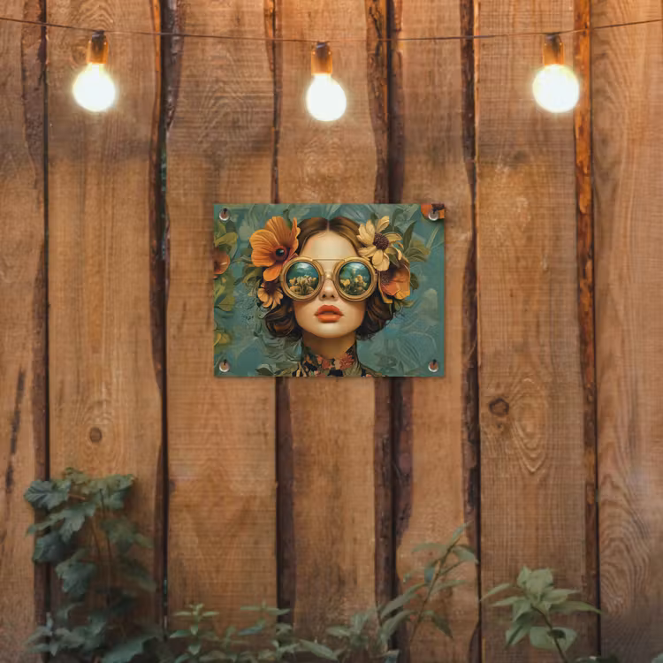 Tuinposter - Vrouw - Bloemen - Vlinders - Natuur - Vintage — 2
