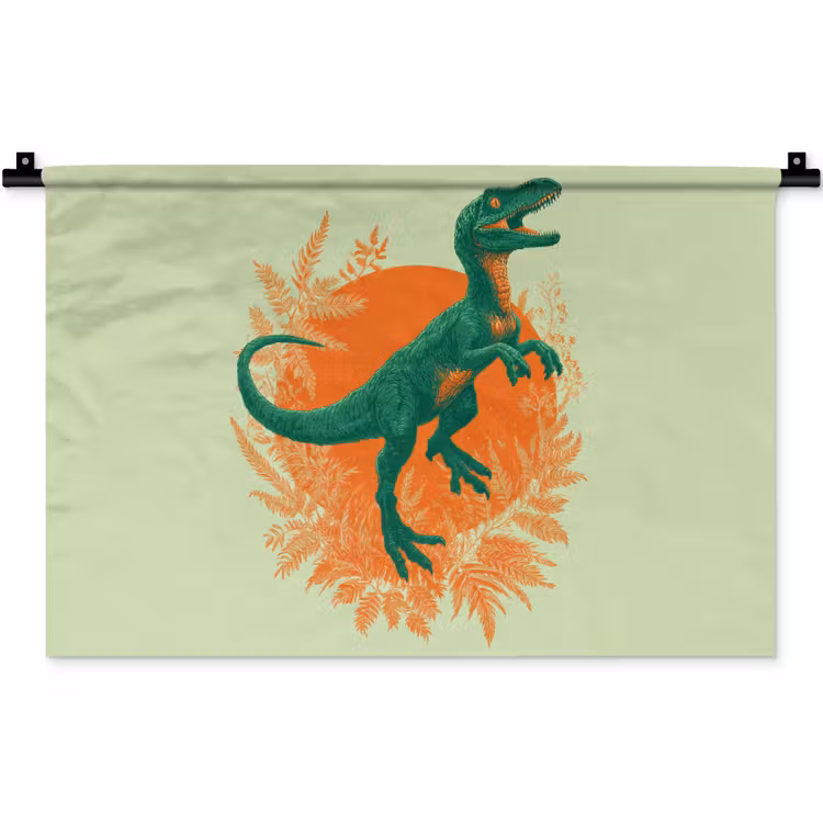 Wandkleed - Dinosaurus - Groen - Planten - Cirkel — 1
