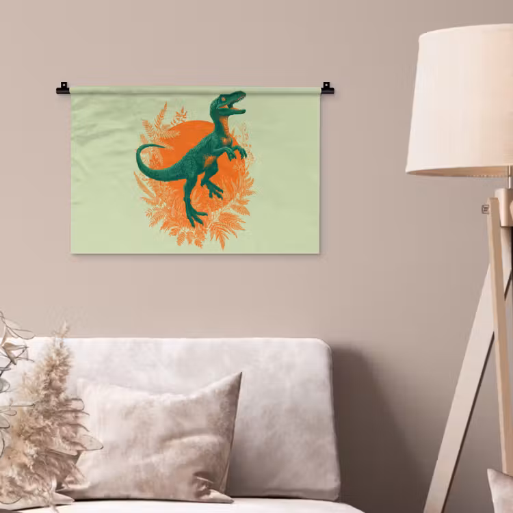 Wandkleed - Dinosaurus - Groen - Planten - Cirkel — 2