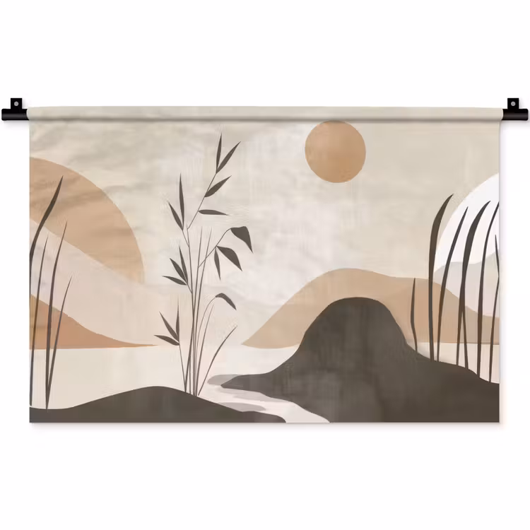 Wandkleed - Japandi - Landschap - Beige — 1